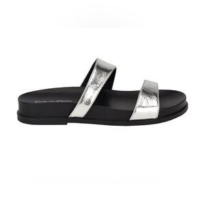 Calvin Klein NWOT Women’s Explore Footbed Slide Sandals size 5 Silver straps